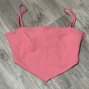 Ribbed‎ Tie Back Crop Top Adjustable Straps Pink Casual Cute Trendy